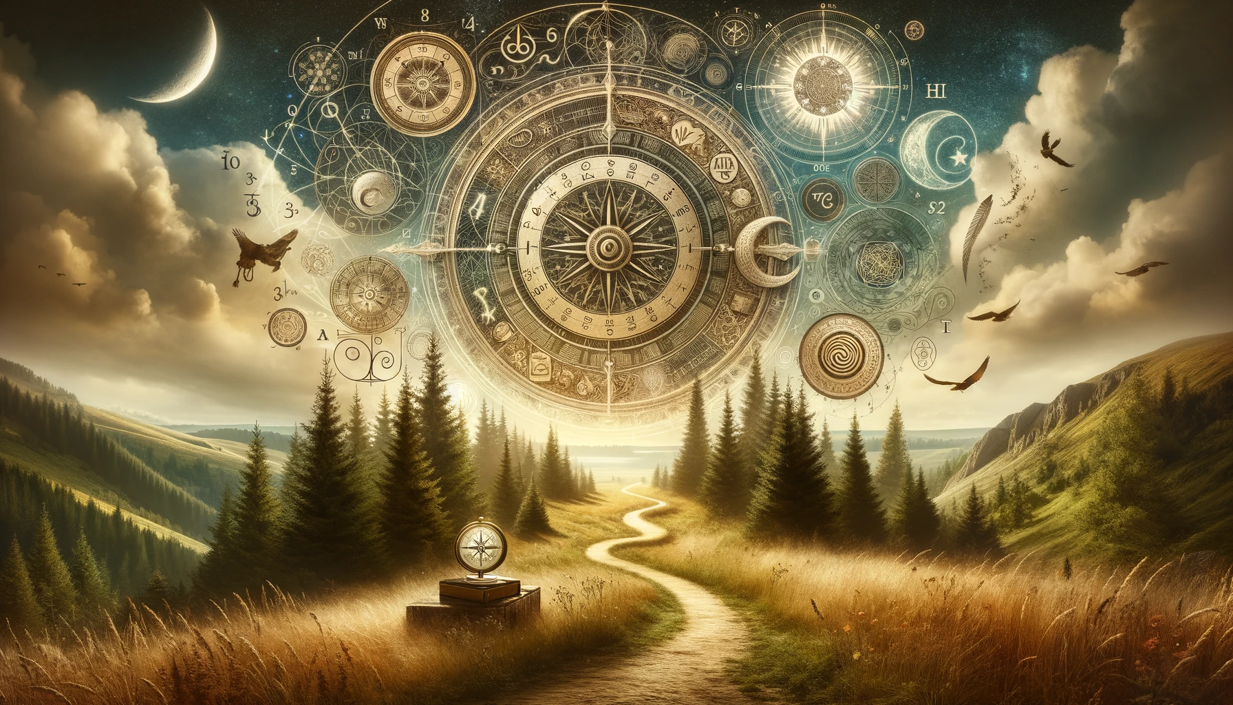 DALL·E 2024-02-09 13.14.59 - Create an image that encapsulates the journey of self-discovery and finding one's path in life, integrating elements such as a compass, a winding path